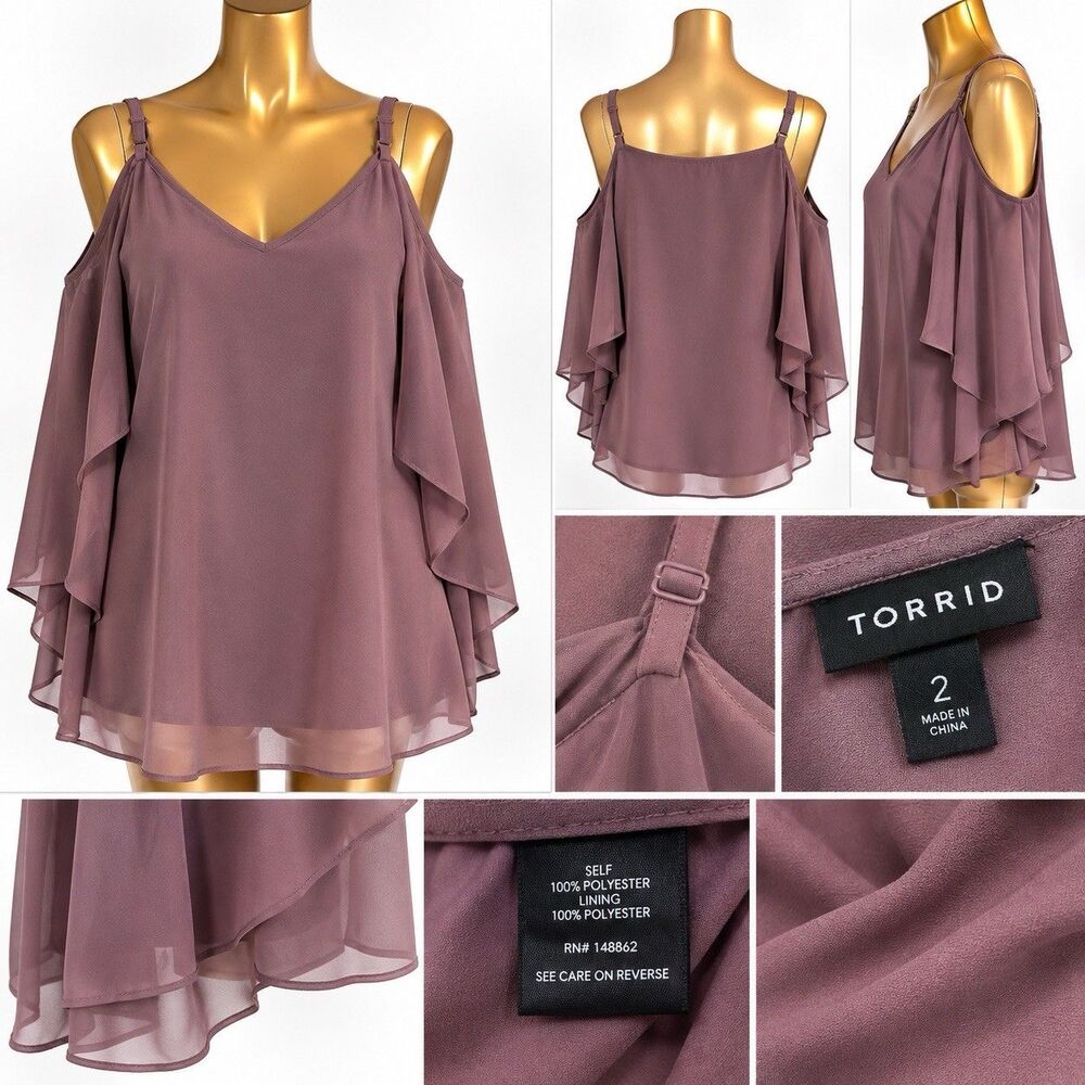 Torrid Women  2 Mauve God Shoulder Blouse Chiffon Flowy Boho Y2K Romantic